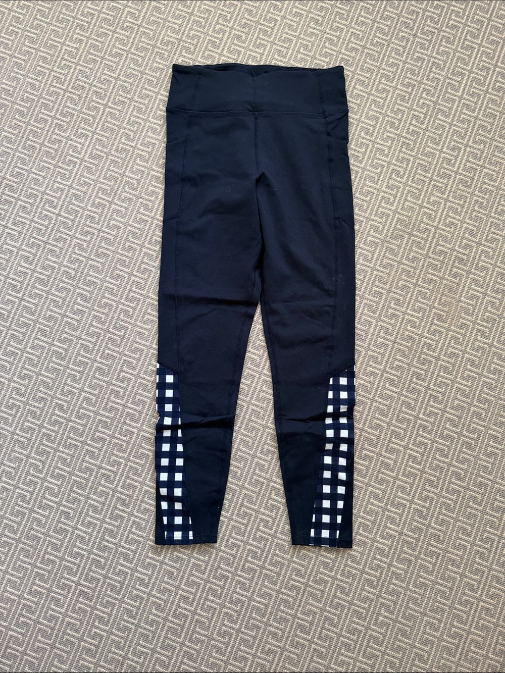 Tuckernuck Navy Athletic Leggings with Navy & White Plaid Panels